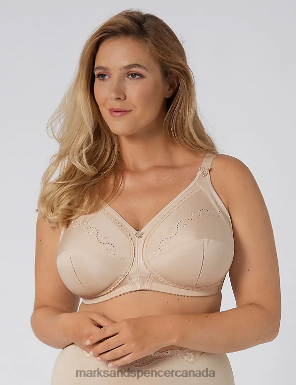 Unisex Beige Clothing Marks & Spencer Doreen Non Wired Total Support Bra with Cotton 20VTD4304 - Marks and Spencer online