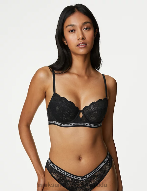 Unisex Black Clothing Marks & Spencer Cleo Lace Wired Balcony Bra 20VTD4196 - Marks and Spencer outlet