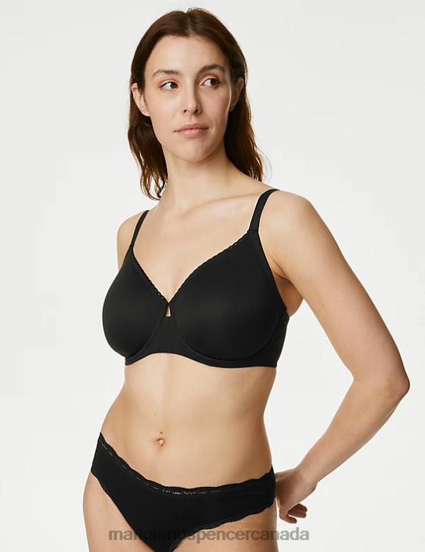 Unisex Black Clothing Marks & Spencer Cool Comfort Cotton Rich Minimiser Bra 20VTD4038 - Marks and Spencer outlet