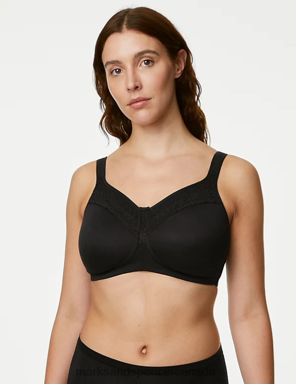 Marks and Spencer sale - Unisex Black Clothing Marks & Spencer Cotton Blend & Lace Non Wired Total Support Bra 20VTD4