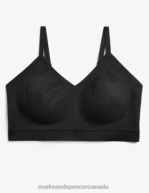 Unisex Black Clothing Marks & Spencer Flexifit Lace Non Wired Crop Top 20VTD4624 - Marks and Spencer outlet