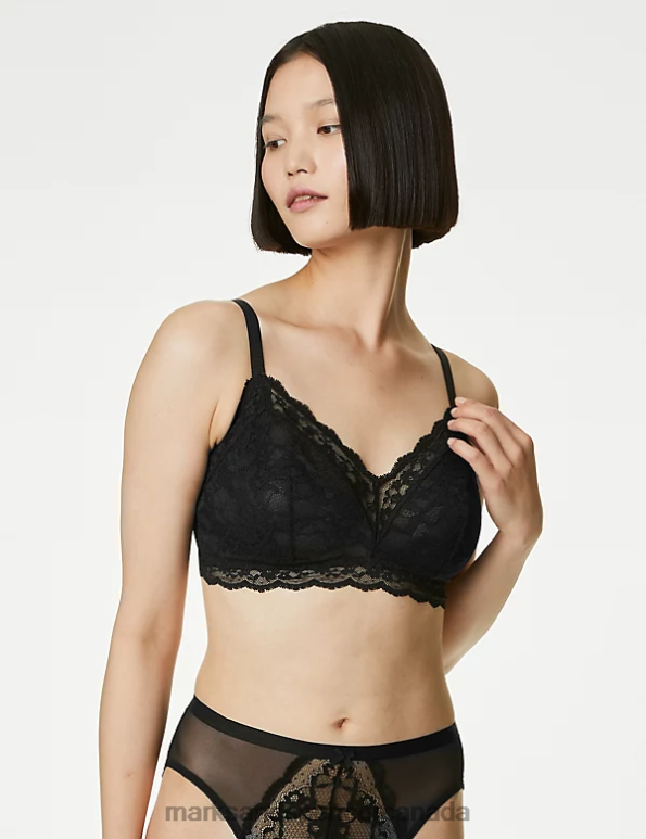 Unisex Black Clothing Marks & Spencer Lace Non Wired Bralette 20VTD4106 - Marks and Spencer outlet