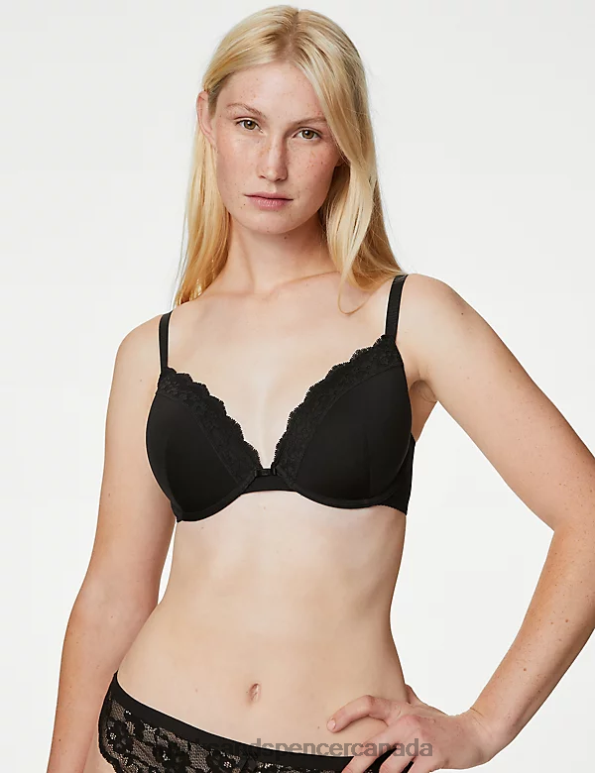 Marks and Spencer sale - Unisex Black Clothing Marks & Spencer Lace Padded Plunge Wired Bra 20VTD3790