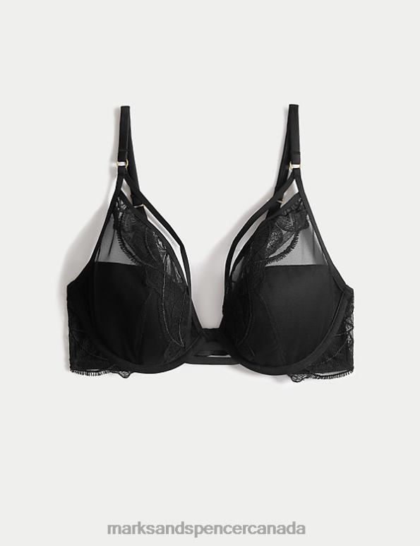 Marks and Spencer Canada - Unisex Black Clothing Marks & Spencer Maya Embroidery Wired Plunge Bra 20VTD4366