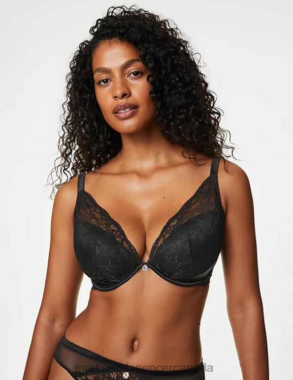 Unisex Black Clothing Marks & Spencer Silk Beau Wired Plunge Bra 20VTD4318 - Marks and Spencer outlet