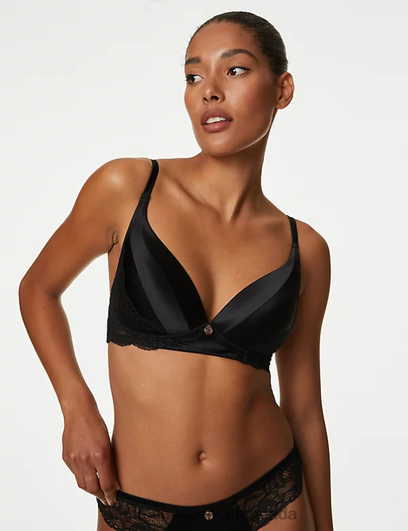 Marks and Spencer near me - Unisex Black Clothing Marks & Spencer Silk & Lace Non Wired Bra 20VTD4248