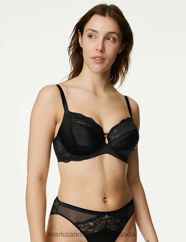 Unisex Black Clothing Marks & Spencer Silk & Lace Wired Balcony Bra 20VTD3996 - Marks and Spencer Canada locations