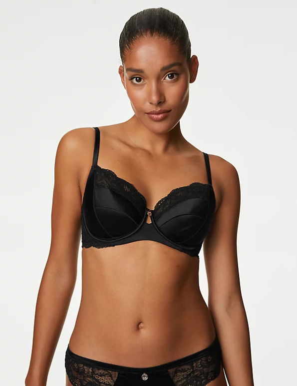 Unisex Black Clothing Marks & Spencer Silk & Lace Wired Balcony Bra 20VTD4153 - Marks and Spencer Canada locations