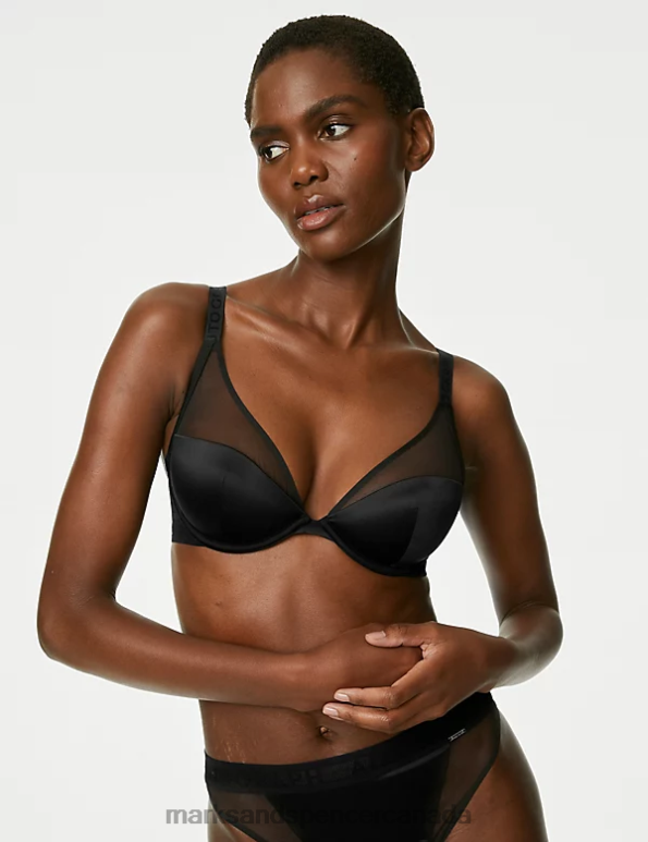 Unisex Black Clothing Marks & Spencer Tivoli Mesh Wired Plunge Bra 20VTD4424 - Marks and Spencer Canada locations