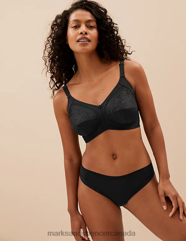 Unisex Black Clothing Marks & Spencer Total Support Embroidered Full Cup Bra 20VTD4350 - Marks and Spencer outlet