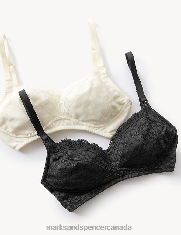 Marks and Spencer near me - Unisex Black Mix Clothing Marks & Spencer 2pk Lace & Mesh Nursing Bras 20VTD3839