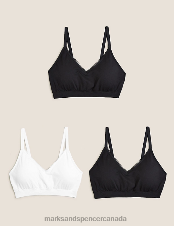 Unisex Black Mix Clothing Marks & Spencer 3pk Seamless Non Wired Bralettes 20VTD3782 - Marks and Spencer outlet