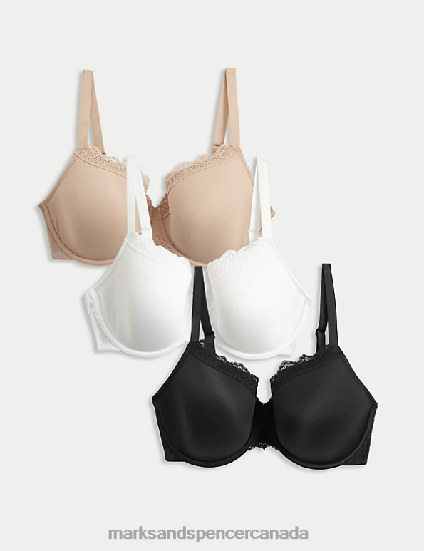 Unisex Black Mix Clothing Marks & Spencer 3pk Wired Full Cup Bras 20VTD4570 - Marks and Spencer outlet