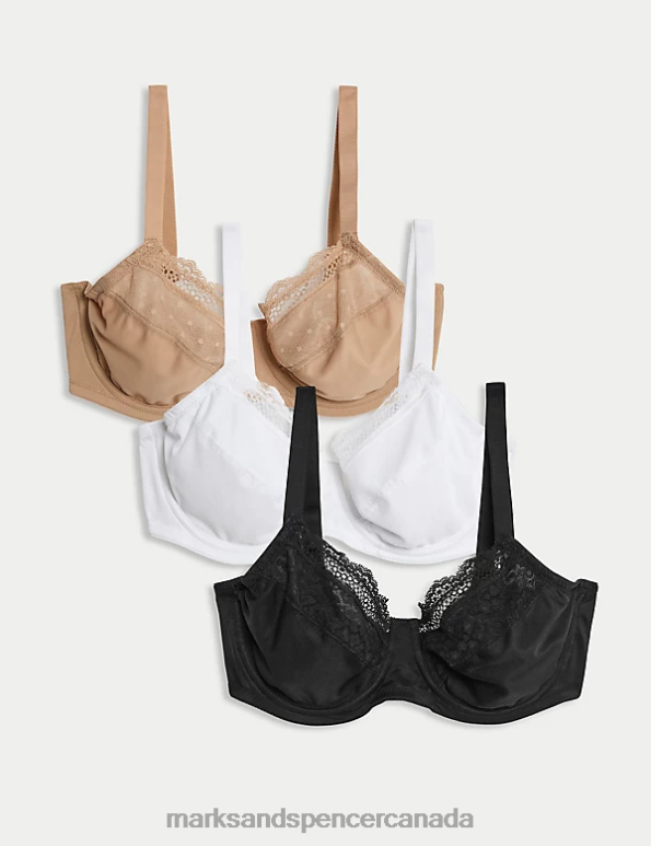 Marks and Spencer sale - Unisex Black Mix Clothing Marks & Spencer 3pk Wired Full Cup Minimiser Bras 20VTD3769