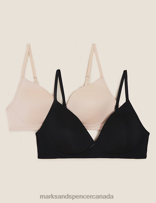 Unisex Black/Opaline Clothing Marks & Spencer 2pk Non Wired First Bras 20VTD4568 - Marks and Spencer Canada locations