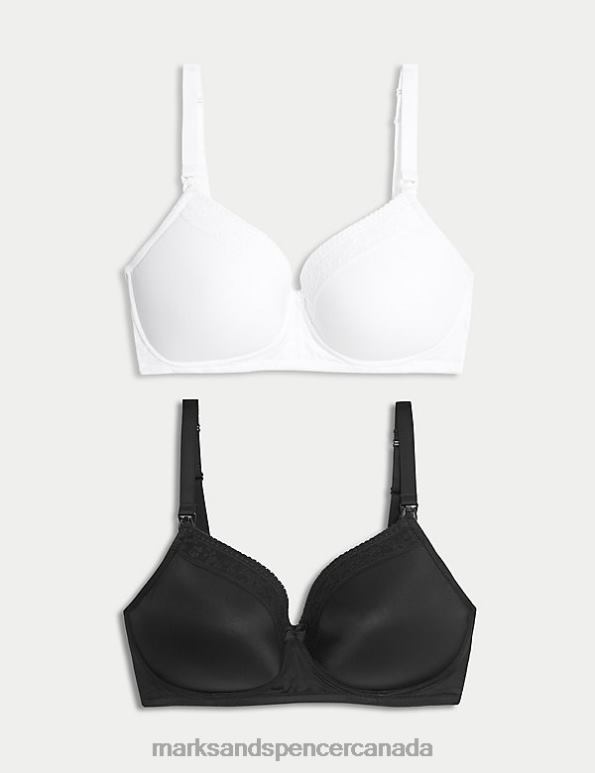 Marks and Spencer near me - Unisex Black/White Clothing Marks & Spencer 2pk Maternity Lace Trim Nursing Bras 20VTD4780