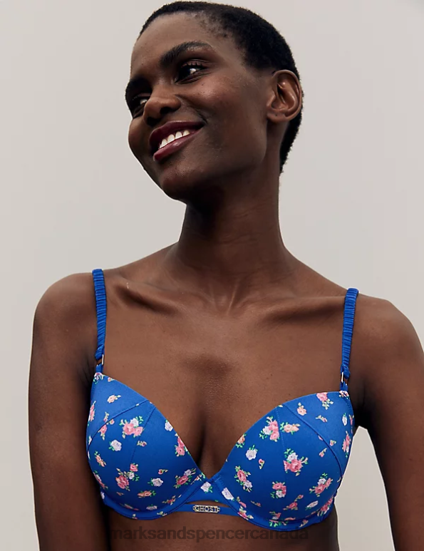 Marks and Spencer Canada - Unisex Blue Mix Clothing Marks & Spencer Floral Print Wired Balcony Bra 20VTD4088