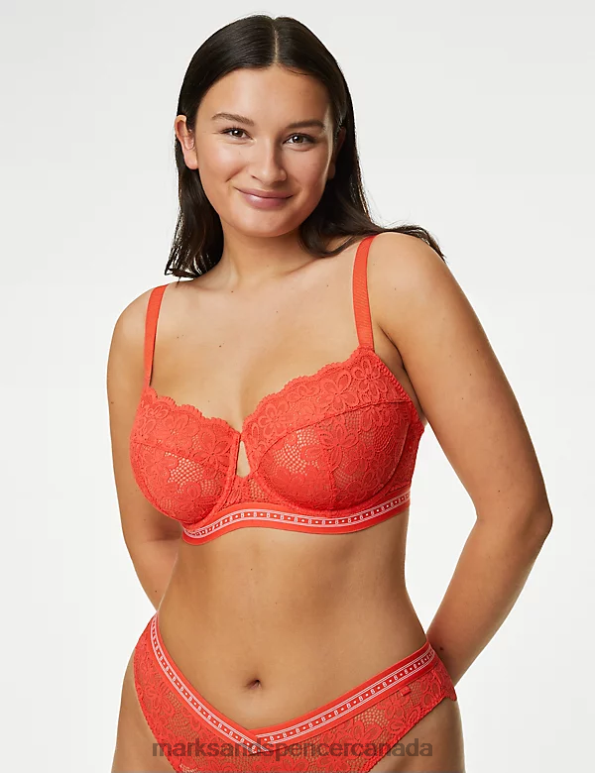 Marks and Spencer Canada - Unisex Bright Orange Clothing Marks & Spencer Cleo Lace Wired Balcony Bra 20VTD4197