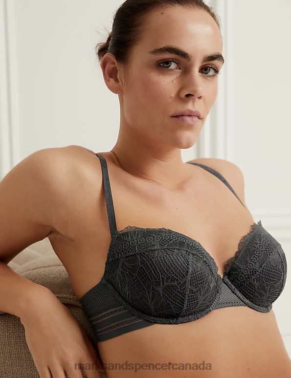 Marks and Spencer Canada - Unisex Charcoal Clothing Marks & Spencer Marseilles Lace Wired Balcony Bra 20VTD4829