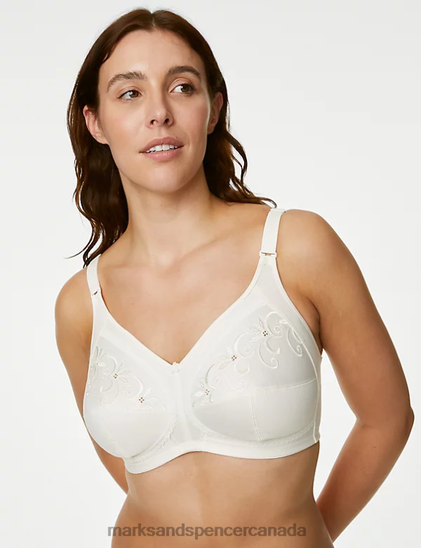 Unisex Cream Clothing Marks & Spencer Total Support Embroidered Full Cup Bra 20VTD4068 - Marks and Spencer outlet