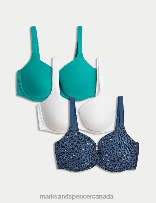 Unisex Dark Blue Mix Clothing Marks & Spencer 3pk Cotton Rich Wired T-Shirt Bras 20VTD4597 - Marks and Spencer outlet