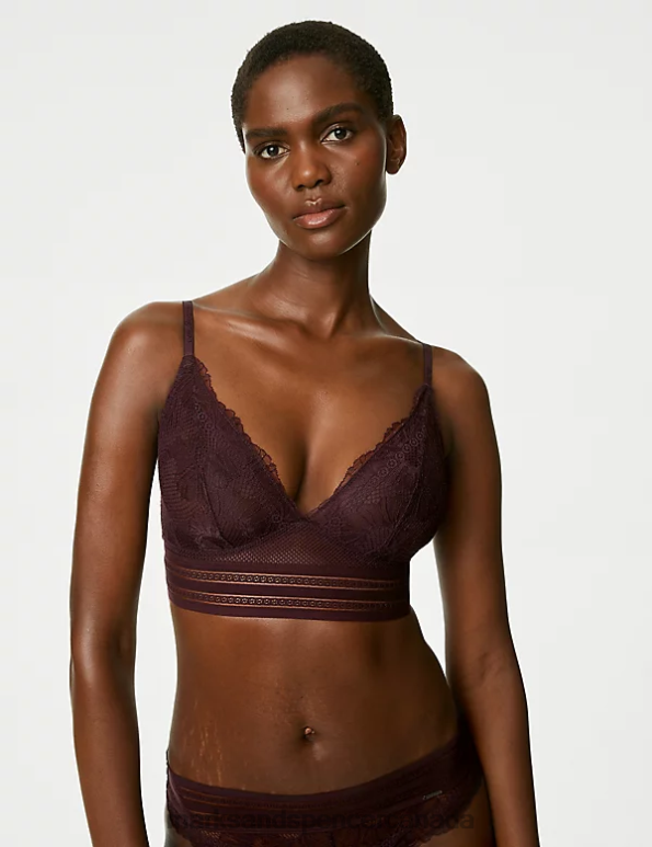 Marks and Spencer near me - Unisex Dark Purple Clothing Marks & Spencer Marseilles Lace Non Wired Bralette 20VTD4740