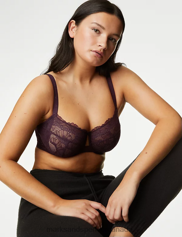 Unisex Dark Purple Clothing Marks & Spencer Marseilles Lace Wired Balcony Bra 20VTD4791 - Marks and Spencer online