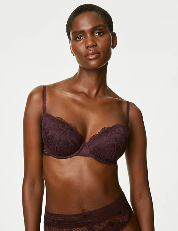 Marks and Spencer near me - Unisex Dark Purple Clothing Marks & Spencer Marseilles Lace Wired Balcony Bra 20VTD4830