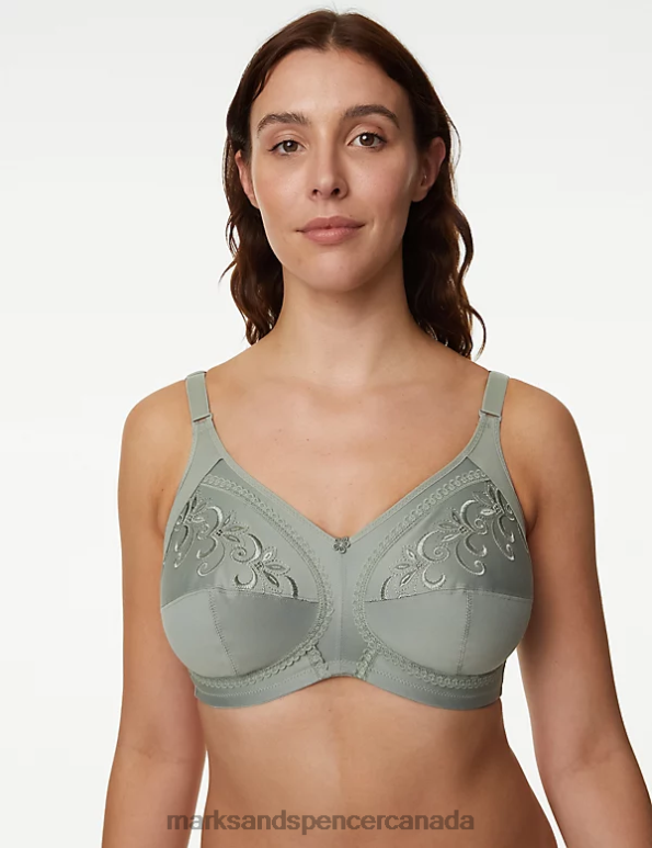 Unisex Dusty Green Clothing Marks & Spencer Total Support Embroidered Full Cup Bra 20VTD3876 - Marks and Spencer Canada locations