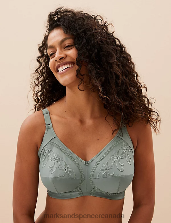 Marks and Spencer near me - Unisex Dusty Green Clothing Marks & Spencer Total Support Embroidered Full Cup Bra 20VTD4352