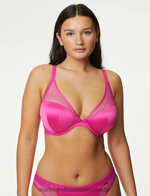 Unisex Fuchsia Clothing Marks & Spencer Tivoli Mesh Wired Plunge Bra 20VTD4940 - Marks and Spencer online