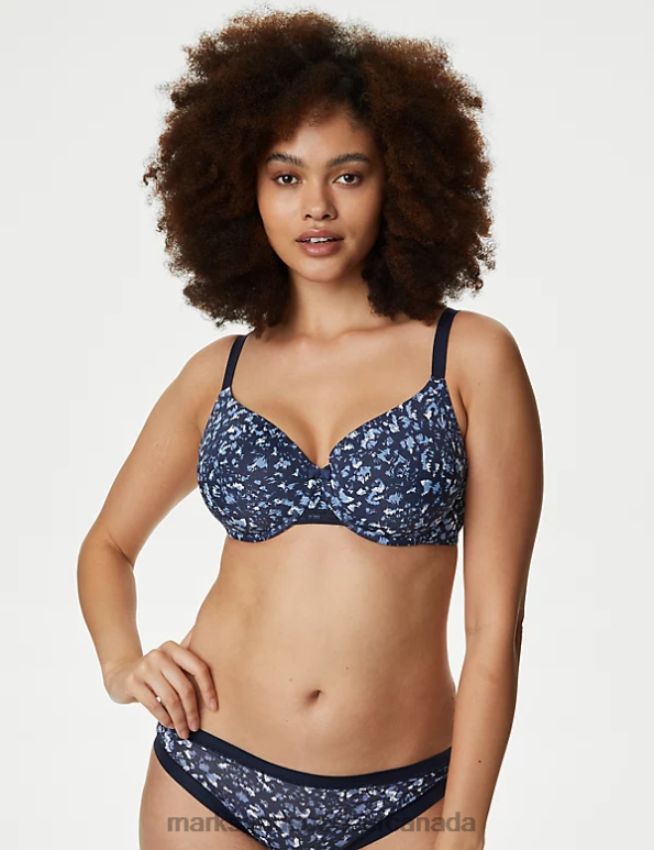 Marks and Spencer near me - Unisex Grey Blue Clothing Marks & Spencer Flexifit Floral Full Cup T-Shirt Bra 20VTD4588