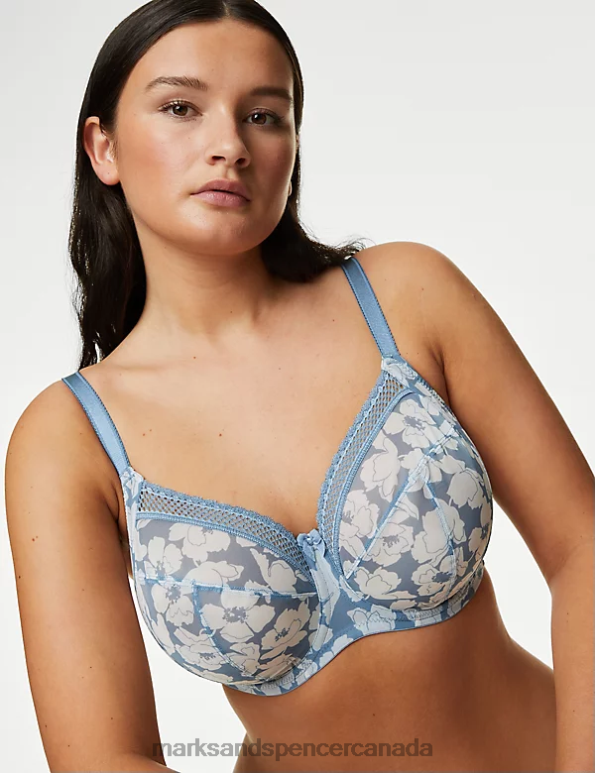 Marks and Spencer Canada - Unisex Grey Blue Clothing Marks & Spencer Printed Mesh Wired Extra Support Bra 20VTD4283