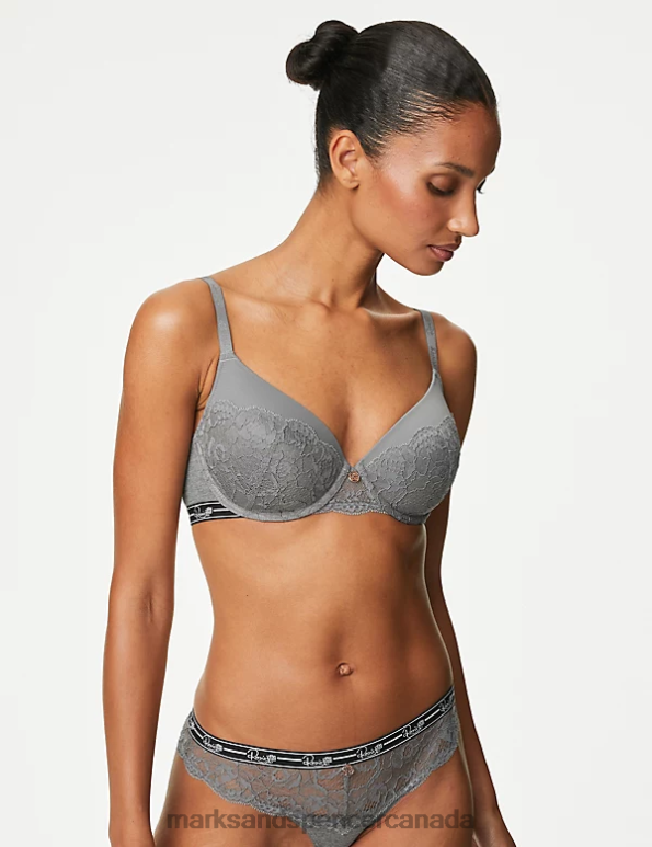 Unisex Grey Marl Clothing Marks & Spencer Ribbed & Lace Wired Full Cup Bra 20VTD3760 - Marks and Spencer outlet