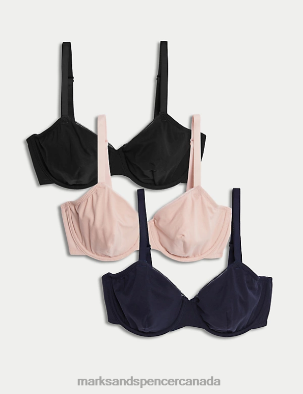 Unisex Navy Mix Clothing Marks & Spencer 3pk Cotton Wired Full Cup Bras 20VTD4268 - Marks and Spencer Canada locations