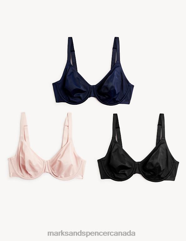 Unisex Navy Mix Clothing Marks & Spencer 3pk Wired Full Cup Bras 20VTD3949 - Marks and Spencer online