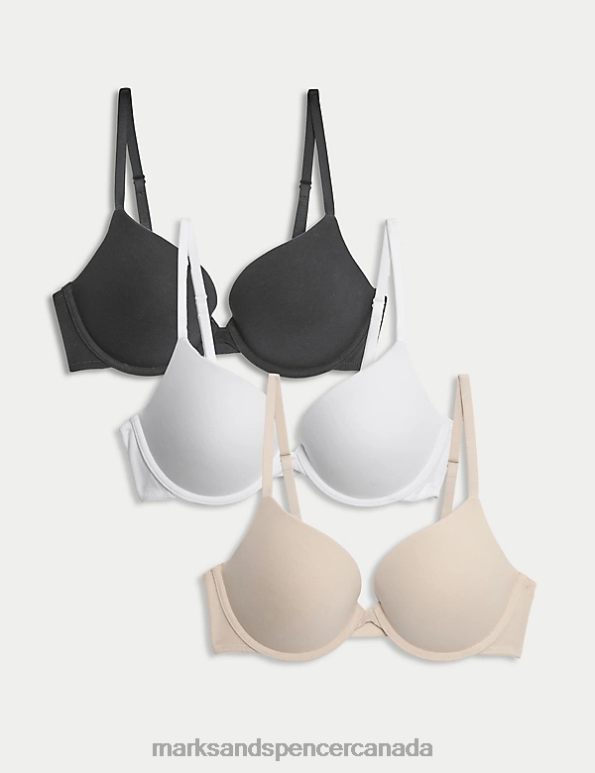 Marks and Spencer sale - Unisex Opaline Mix Clothing Marks & Spencer 3pk Cotton Wired Push-Up Bras 20VTD4058