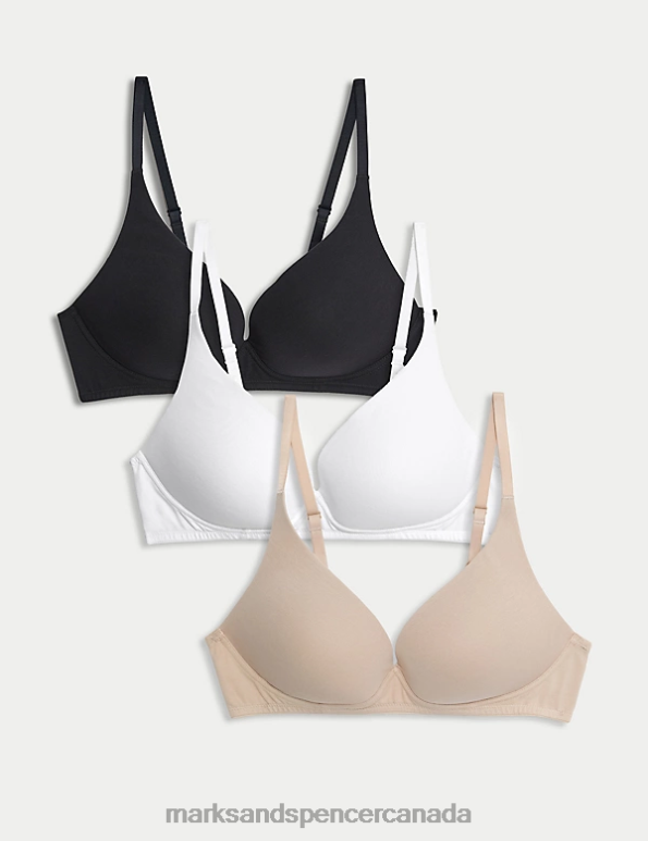 Unisex Opaline Mix Clothing Marks & Spencer 3pk Non Wired Plunge T-Shirt Bras 20VTD3704 - Marks and Spencer online