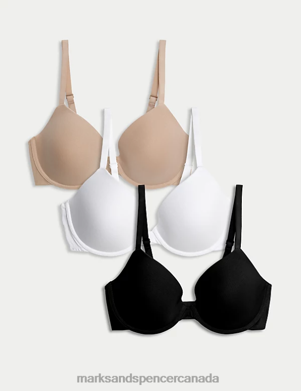 Marks and Spencer Canada - Unisex Opaline Mix Clothing Marks & Spencer 3pk Wired Plunge T-Shirt Bras 20VTD3784