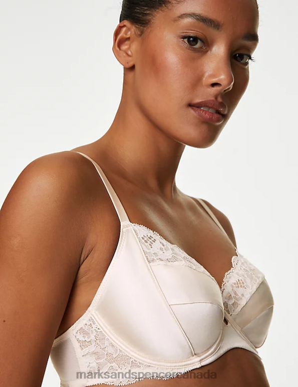 Unisex Pale Opaline Clothing Marks & Spencer Silk & Lace Wired Balcony Bra 20VTD3802 - Marks and Spencer outlet