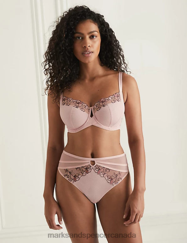 Marks and Spencer sale - Unisex Powder Pink Clothing Marks & Spencer Iris Embroidery Wired Minimiser Bra 20VTD4215