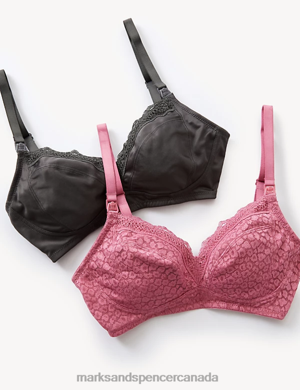 Unisex Raspberry Mix Clothing Marks & Spencer 2pk Lace & Mesh Nursing Bras 20VTD4222 - Marks and Spencer online