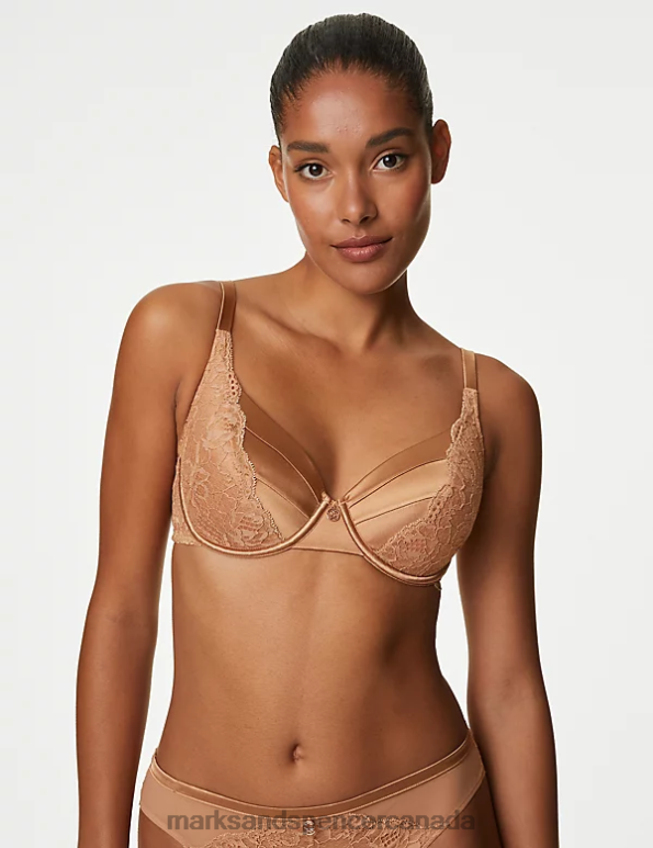 Marks and Spencer Canada - Unisex Rich Amber Clothing Marks & Spencer Lace Wired Full Cup Bra With Silk 20VTD4389