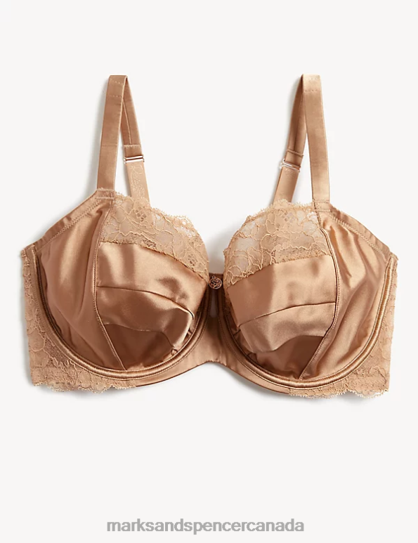 Marks and Spencer sale - Unisex Rich Amber Clothing Marks & Spencer Silk & Lace Wired Balcony Bra 20VTD3718