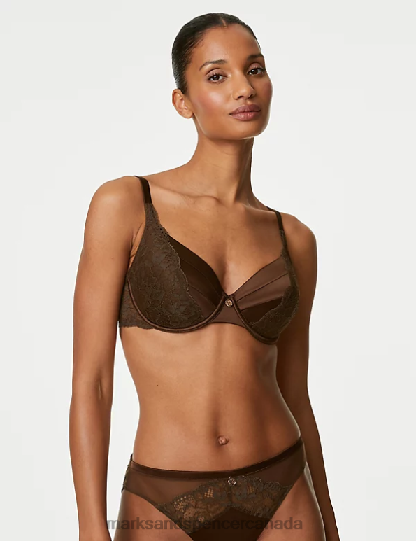 Marks and Spencer sale - Unisex Rich Quartz Clothing Marks & Spencer Lace Wired Full Cup Bra With Silk 20VTD4391