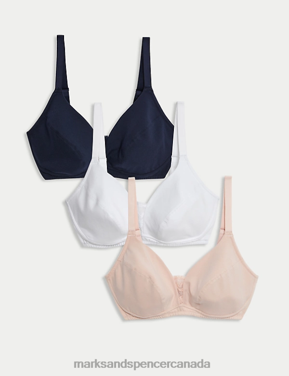 Marks and Spencer sale - Unisex Soft Pink Clothing Marks & Spencer 3pk Cotton & Lace Non Wired Full Cup Bras 20VTD3686