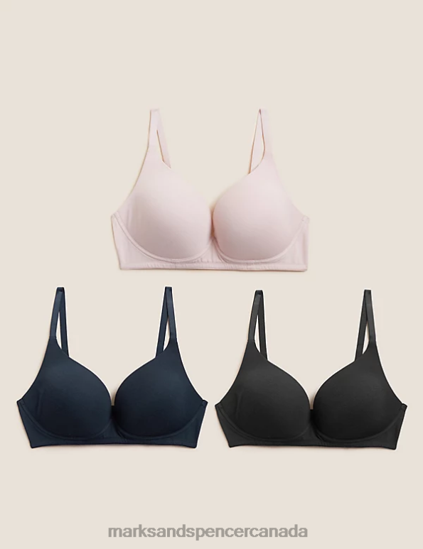 Marks and Spencer near me - Unisex Soft Pink Clothing Marks & Spencer 3pk Non Wired Plunge T-Shirt Bras 20VTD3965