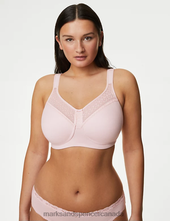 Marks and Spencer Canada - Unisex Soft Pink Clothing Marks & Spencer Cotton Blend & Lace Non Wired Total Support Bra 20VTD91