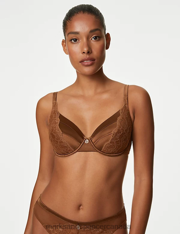 Unisex Topaz Clothing Marks & Spencer Lace Wired Full Cup Bra With Silk 20VTD4388 - Marks and Spencer outlet