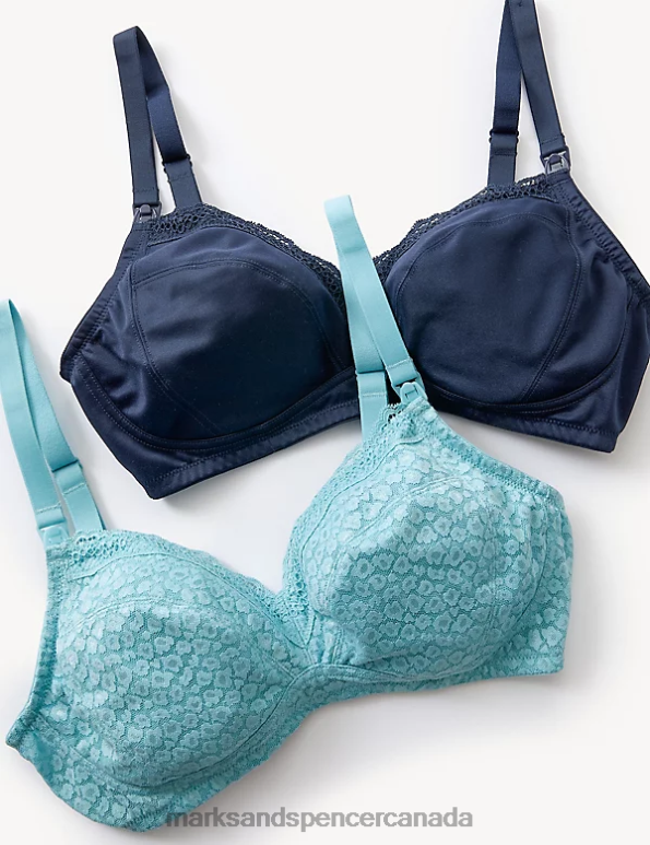 Marks and Spencer sale - Unisex Turquoise Mix Clothing Marks & Spencer 2pk Lace & Mesh Nursing Bras 20VTD4221